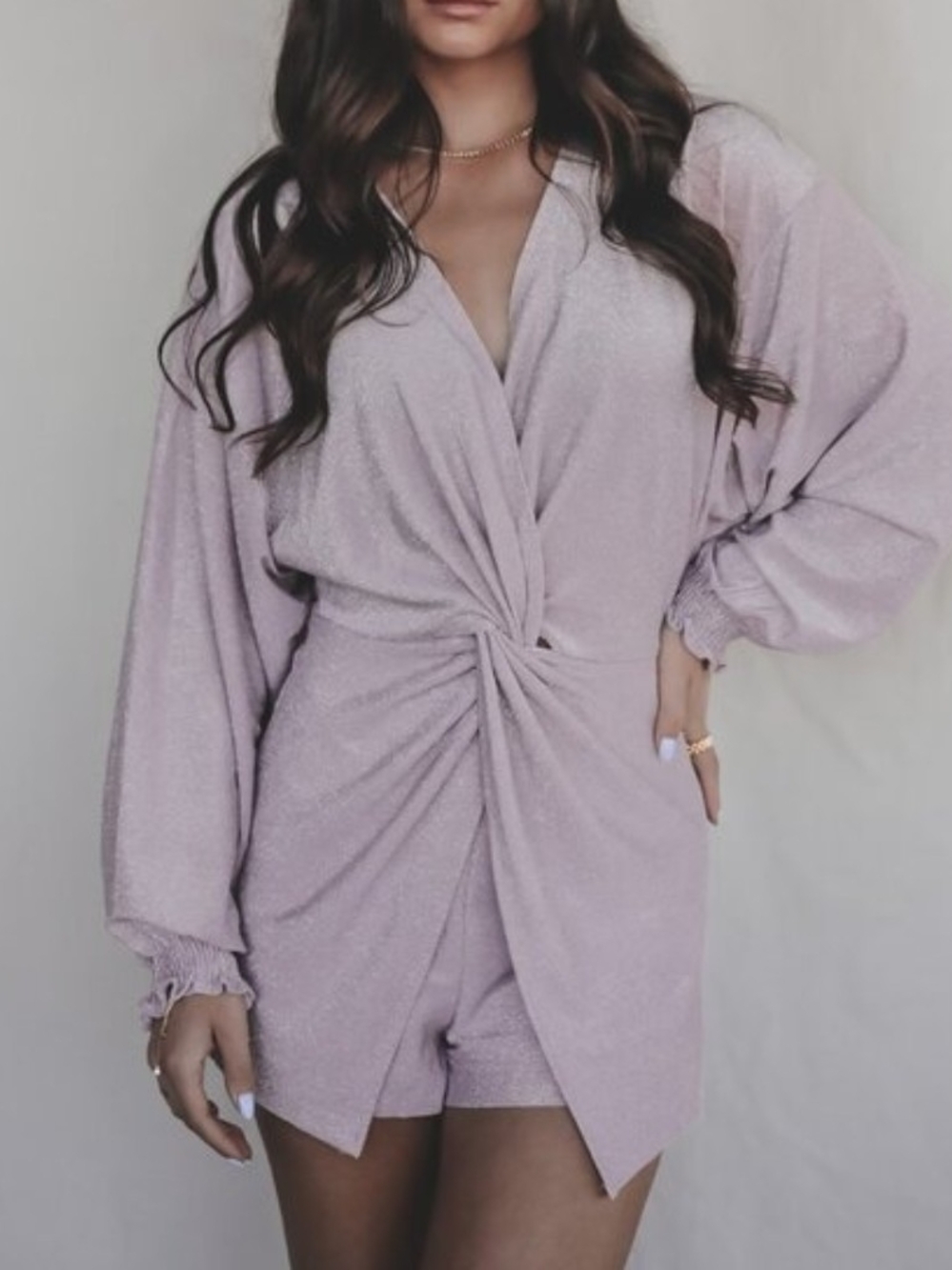 Amazing Lace Lilac Knot-Front Shimmery Romper Size MED.